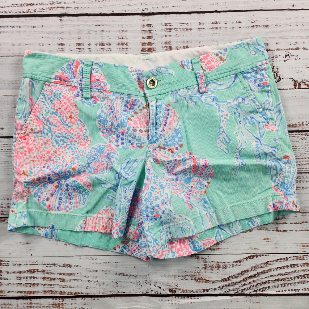 Lilly Pulitzer Callahan Shorts Women Size 10 Minty Fresh Fansea Cotton